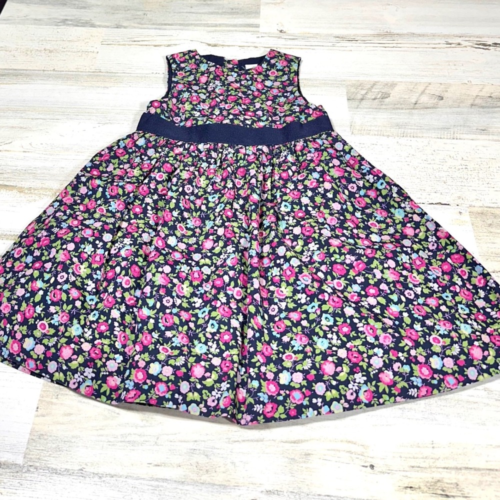 Baby Gap Floral Dress Toddler 2Y Navy Pink Fit Flare Excellent Sleeveless Bow